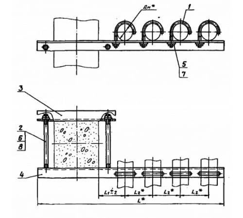 Крепления четырёх трубопроводов к ж/б колоннам в Жодино