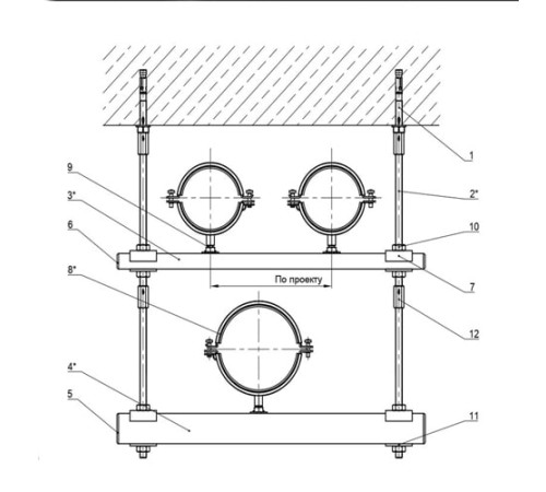 Крепления трех трубопроводов к перекрытию в Жодино